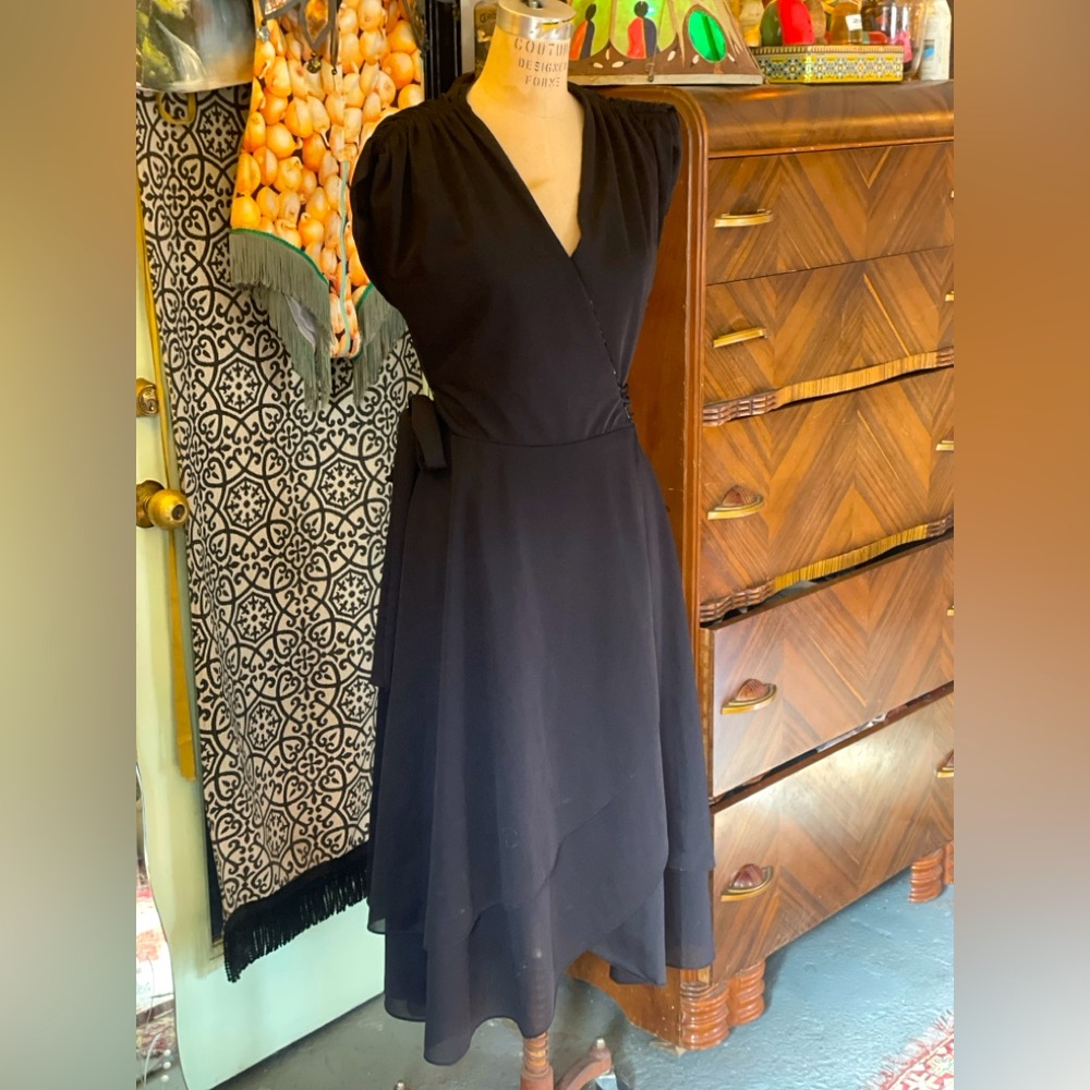 Samuel Blue 1970s vintage black wrap disco dress LBD S M Classic ! 1980s